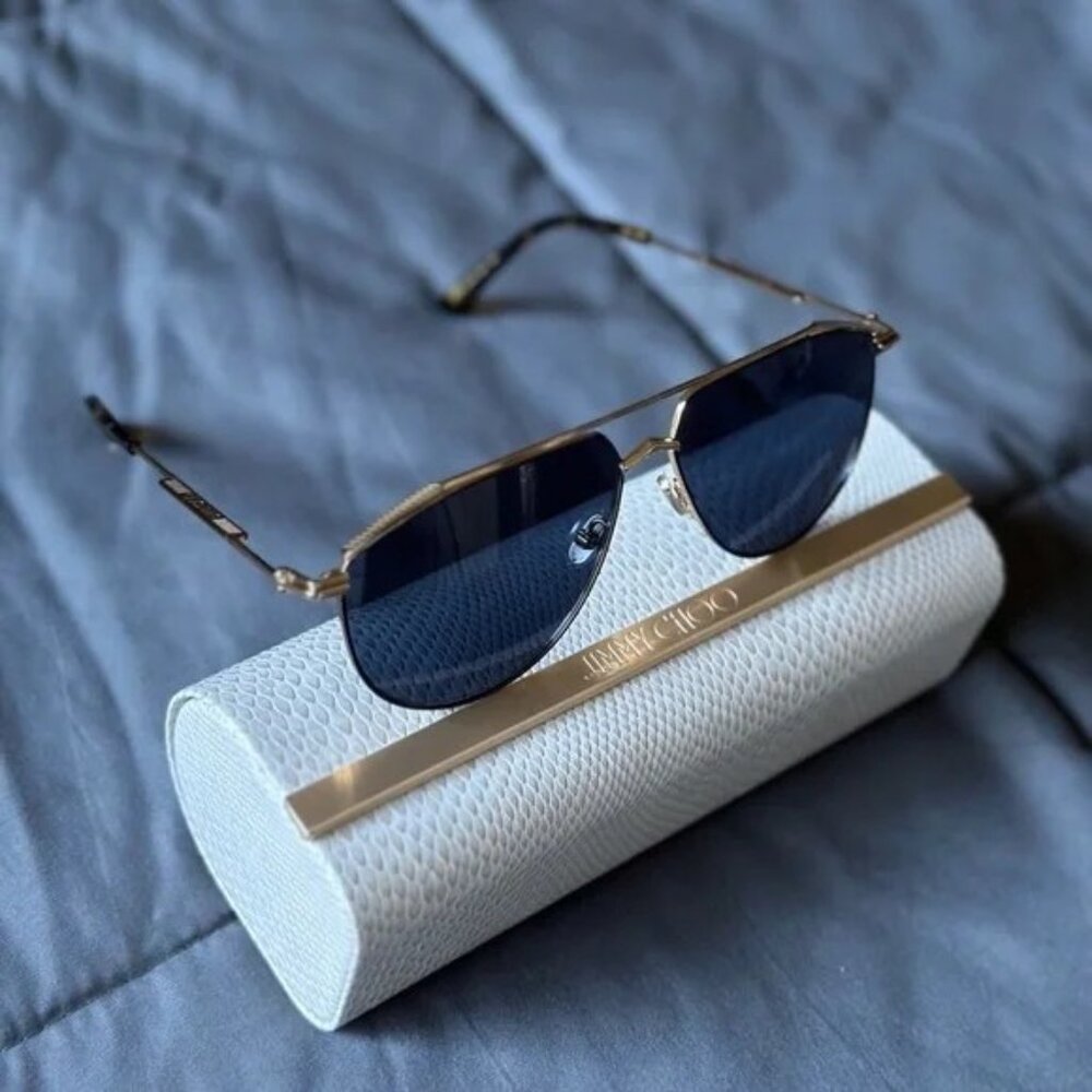 Jimmy Choo lex/s gold-tone metal aviator sunglasses with case - Brand New
